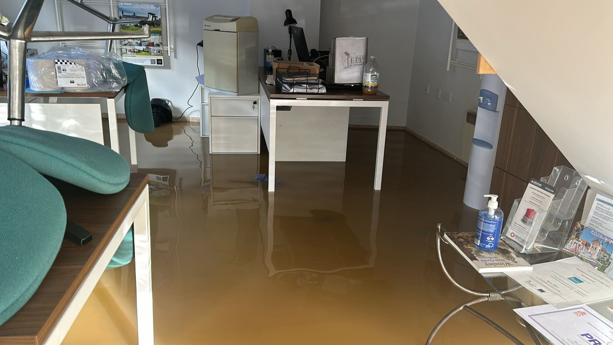 The Cobb Farr office flooded with water.